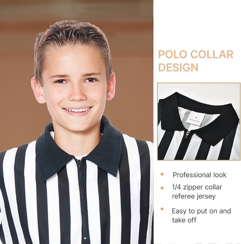 Thapower Children Referee Shirt Costume Kids Youth Black and White Stripe Boy Girls Toddler Ref Jersey - Image 4